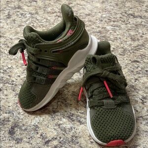 Adidas Equipment Support Lace-Up Sneakers. Size 6K. Olive Green/Pink. EUC